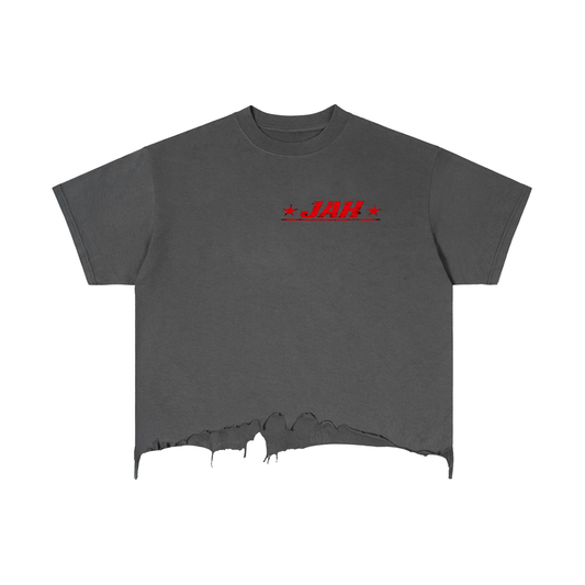 Unmasked Hustle Distressed Hem T-Shirt